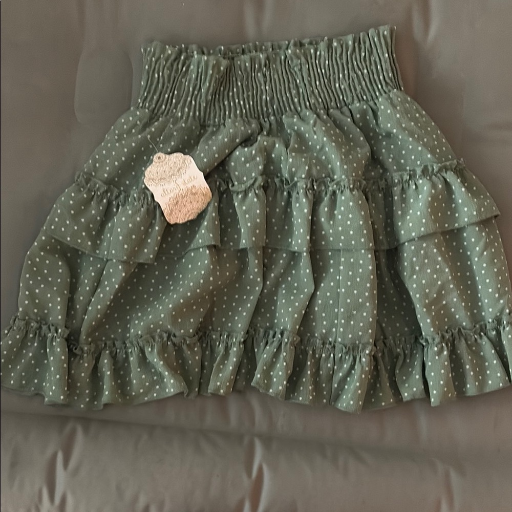Altar'd State Green Mini Skirt with White Dots
